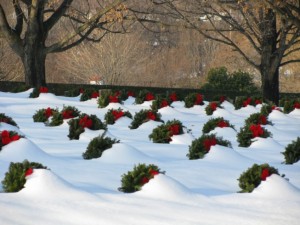 Past winter snow on wreaths in Confederate Section